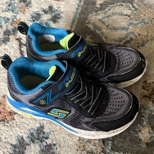 Skechers Kids' Black and Neon Blue Sneakers